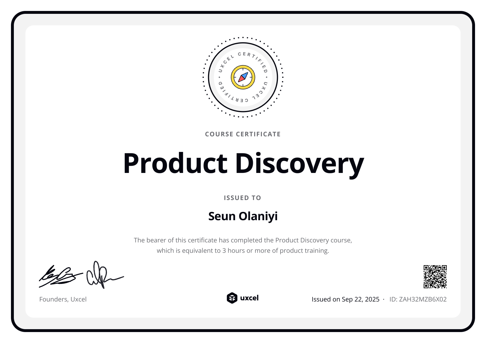 Seun Olaniyi's certificate
